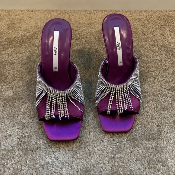 New Zara Purple Sparkly Rhinestone Heeled Sandals 3800/810 Size 6.5 7.5 8 9 - Picture 5 of 12